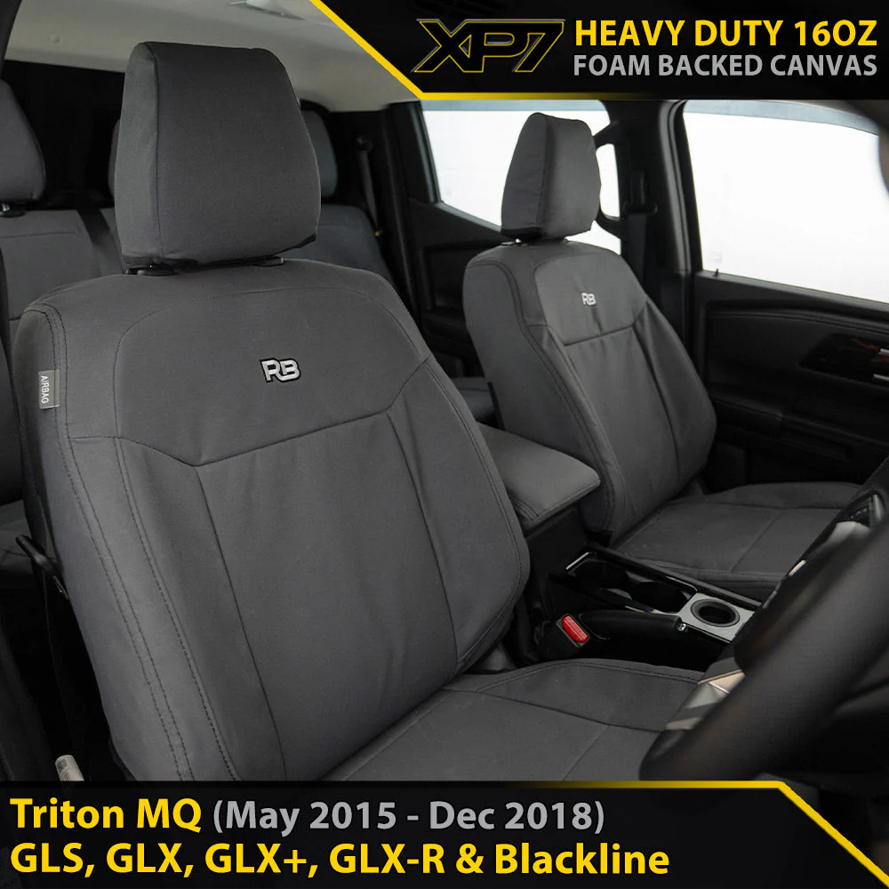Mitsubishi Triton MQ - Cloth Seats - Dual/Extra Cab - XP7 Heavy-Duty Canvas 2x Front Seat Covers (Available)