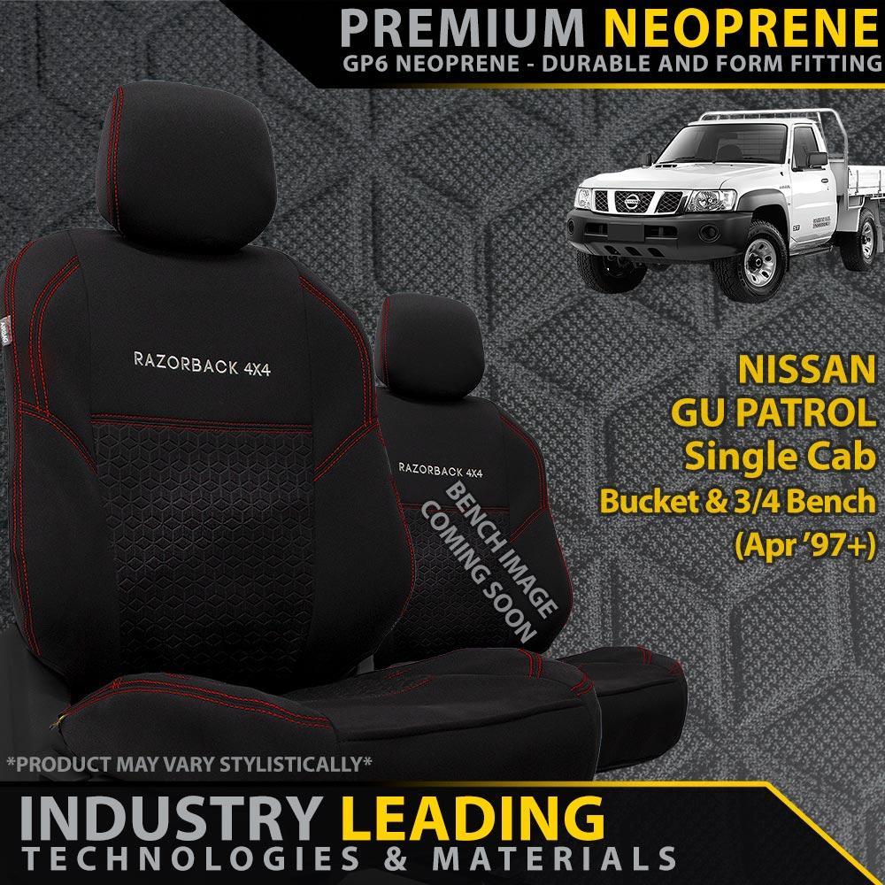 Nissan Patrol GU - Single Cab - Bucket + 3/4 Bench Seats - GP6 Premium Neoprene 2x Front Seat Covers (Made to Order)
