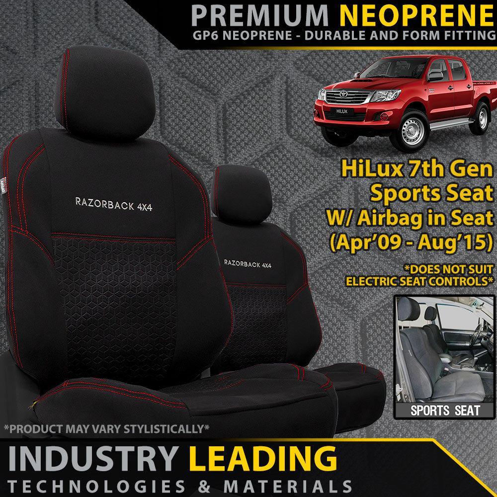 Toyota Hilux 7th Gen - Sports Seat With Seat Airbags - GP6 Premium Neoprene 2x Front Seat Covers (Made to Order)