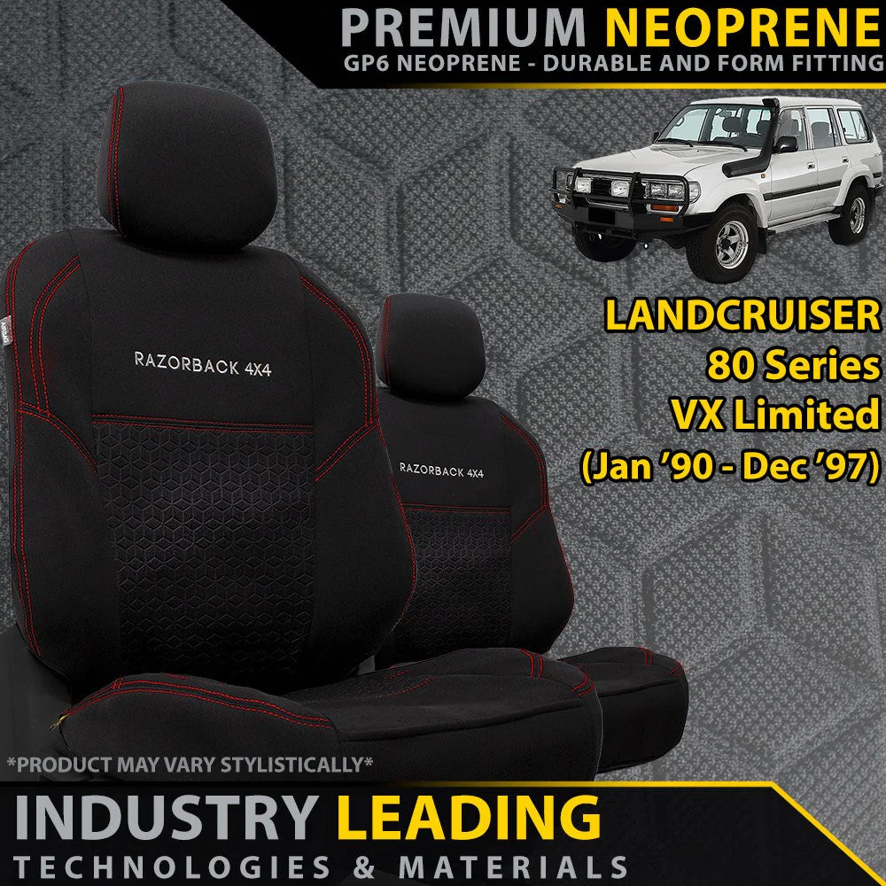 Toyota Landcruiser 80 Series - VX Limited - GP6 Premium Neoprene 2x Front Row Seat Covers (Made to Order)